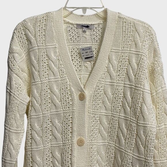 NWT Madewell Open Cable-Stitch Cardigan Sweater Women's Size M Bright Ivory - Picture 4 of 16